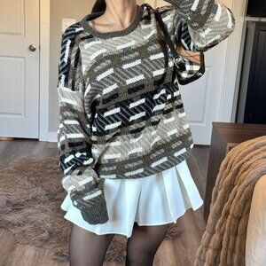 Vintage 90s Jantzen Geometric Sweater Brown Crewneck Scandi Cottagecore USA XL